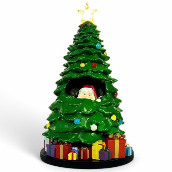 Christmas Tree Peek A Boo Santa Star LED Light 10.6" Table Center Ornament Decor - Picture 2 of 13